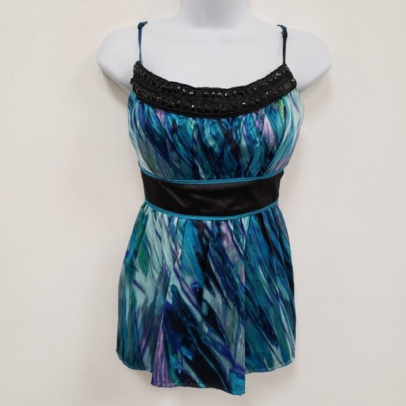 Vintage Love Tease Womens Satin Babydoll‎ Tank Top Size S Blue Beaded Artsy Y2K - Picture 1 of 9